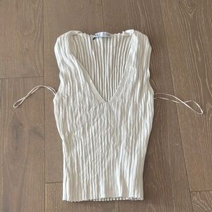 Zara White Ribbed Fitted Tank Top